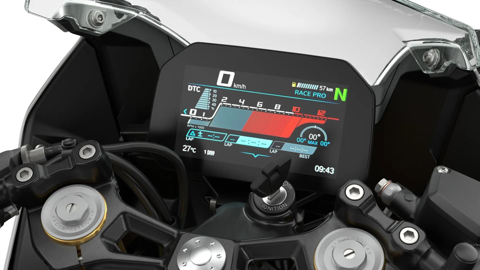 6,5-palcový TFT displej na BMW F 450 RR s jazdnými režimami